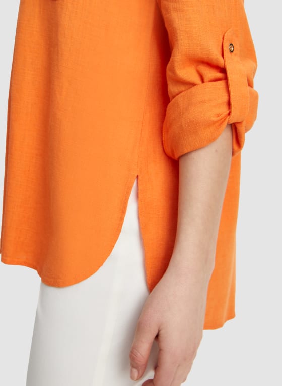 Roll-Up Sleeve Linen-Blend Blouse