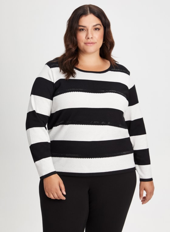 Rhinestone Detail Striped Sweater