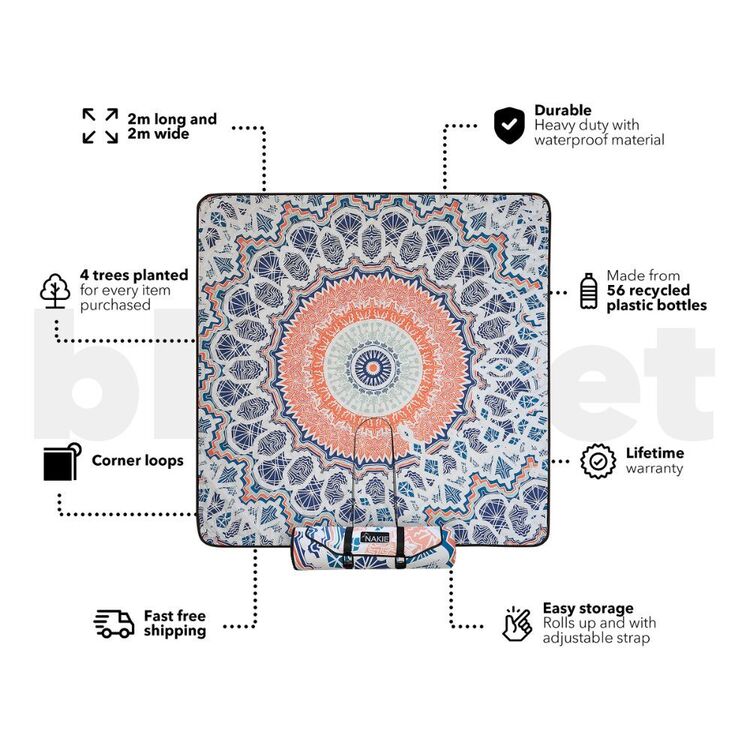 Nakie 2 x 2m Recycled Picnic Blanket Sound Of Summer 2X2M