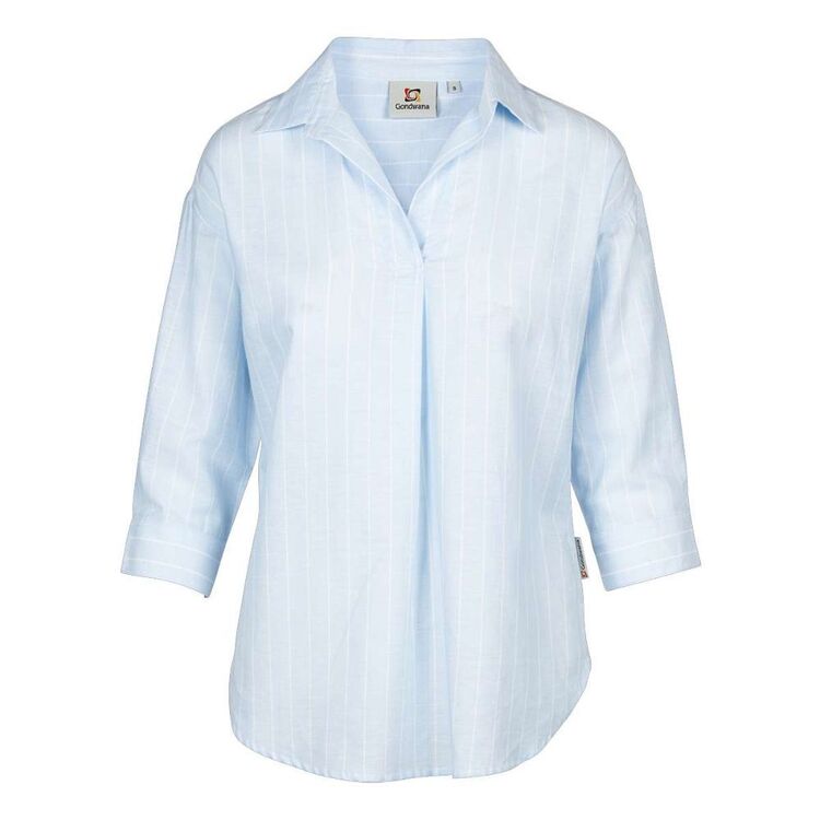 Gondwana Women's Bouddi Hemp 3/4 Shirt Bluebell Stripe