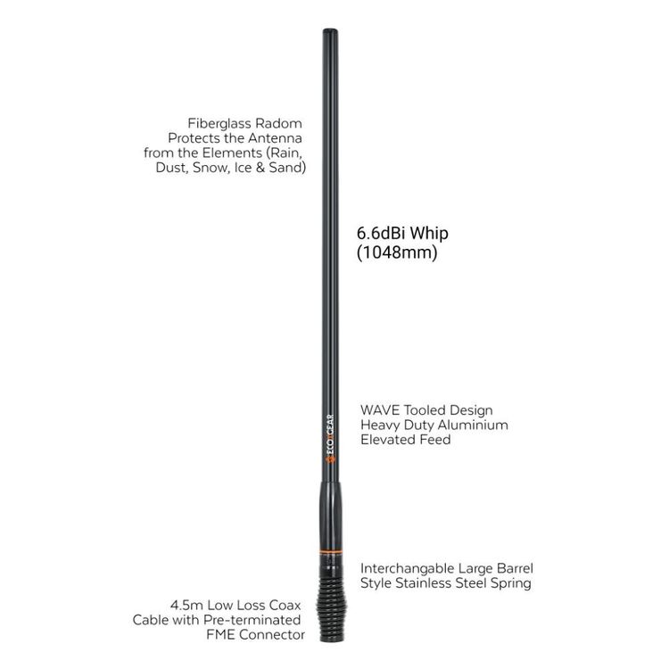 Ecoxgear 1180mm Heavy Duty Off Road Radome Antenna 6.6dBi Black