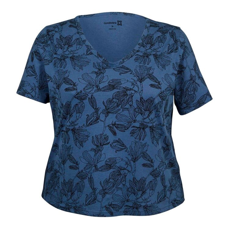 Gondwana Women's Mapleton Linen Blend Tee Plus Size Atlantic Blue & Navy