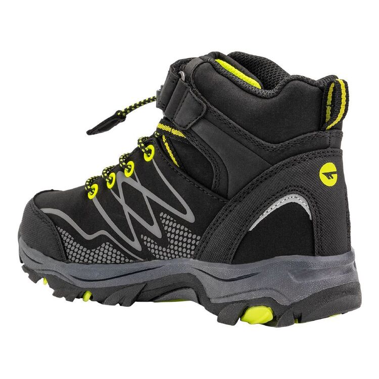 Hi-Tec Kids' Blackout Waterproof Mid Hiking Shoes Black & Lime
