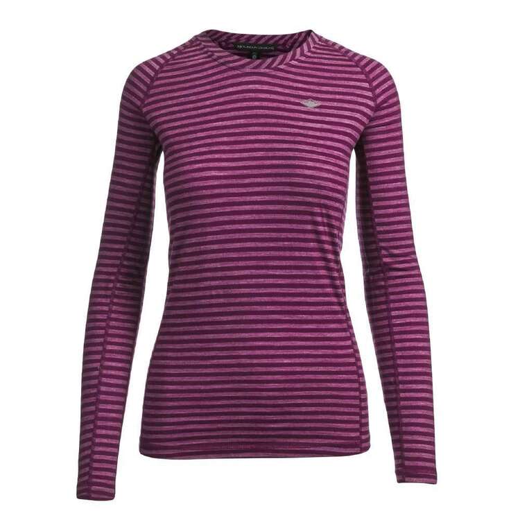 Mountain Designs Women's Merino Blend Long Sleeve Stripe Top Purple Stripe
