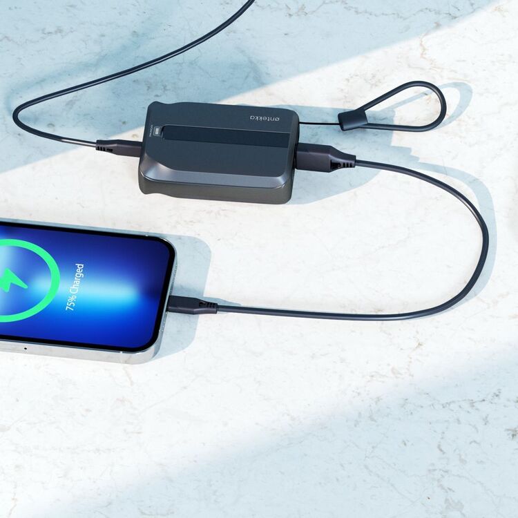 Ontekka 10k Power Bank with Built-in Lightning & USB-C Charge Cables Black 10K