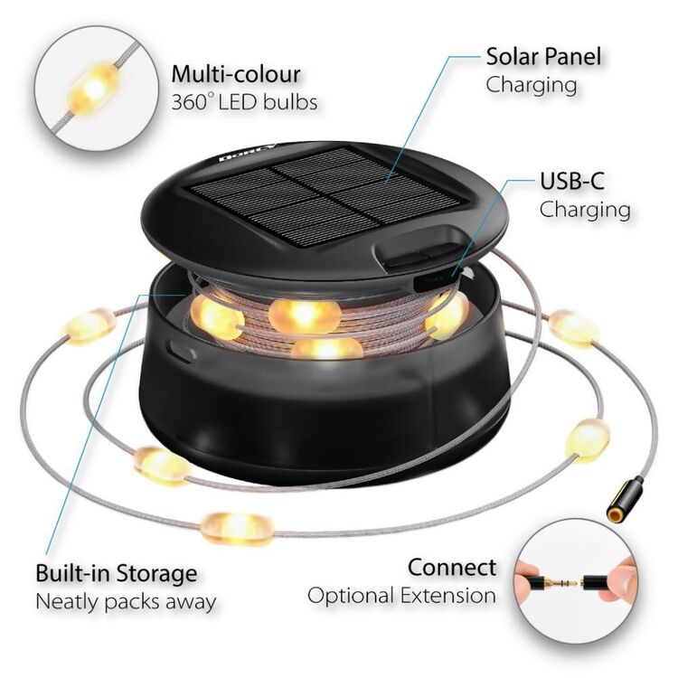 Dorcy 100 Lumens Solar Rechargeable String Lights Multicoloured 40 Lumens
