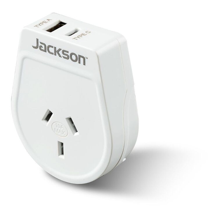 Go Travel Slim USA Outbound Travel Adaptor USB-A + USB-C White