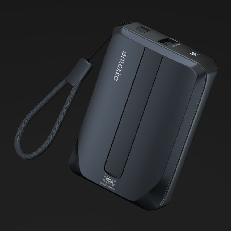 Ontekka 10k Power Bank with Built-in Lightning & USB-C Charge Cables Black 10K