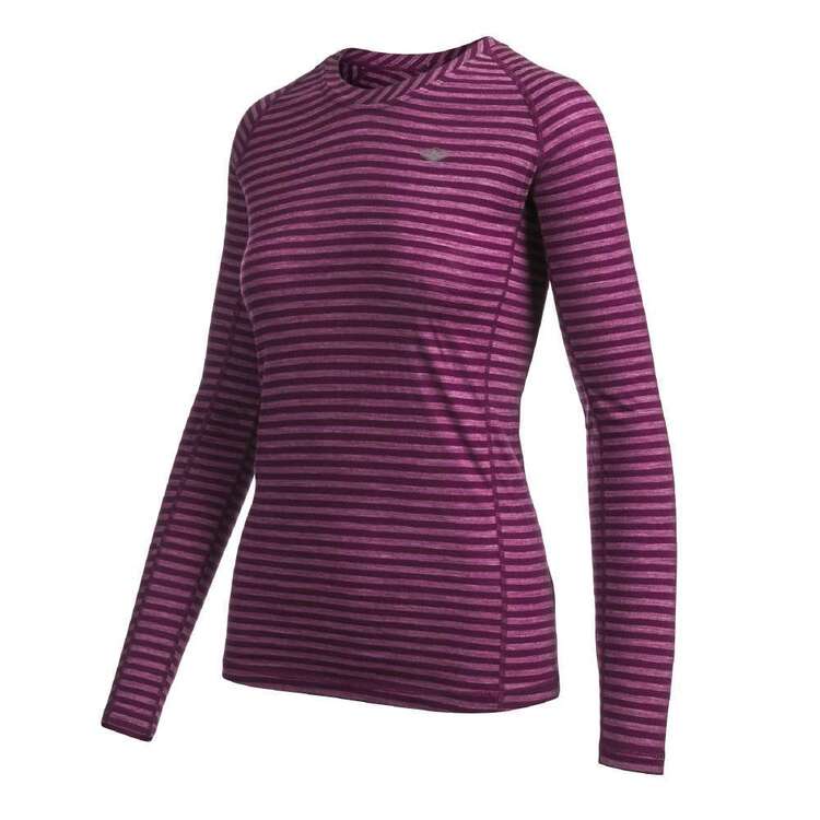 Mountain Designs Women's Merino Blend Long Sleeve Stripe Top Purple Stripe