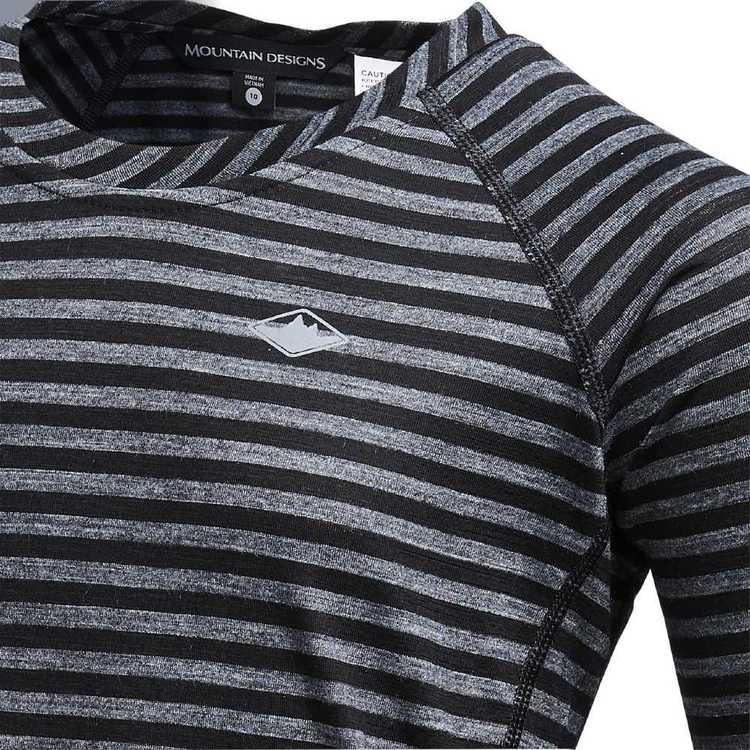 Mountain Designs Kids' Merino Blend Long Sleeve Stripe Top Black Stripe