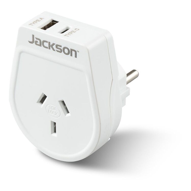 Go Travel Slim Euro & Bali Outbound Travel Adaptor USB-A + USB-C White