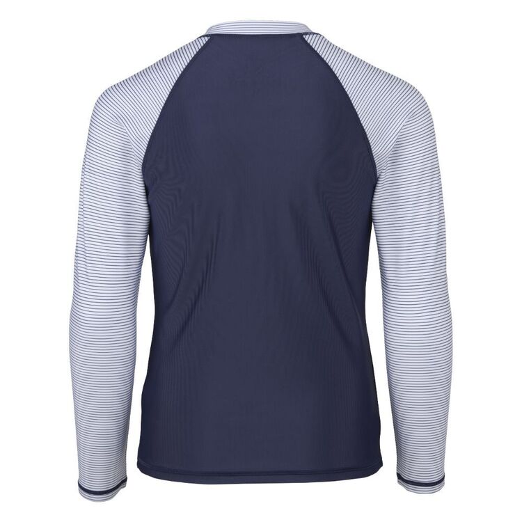 Body Glove Youth Girls Long Sleeve Zip Striped Rash Vest Navy Stripe