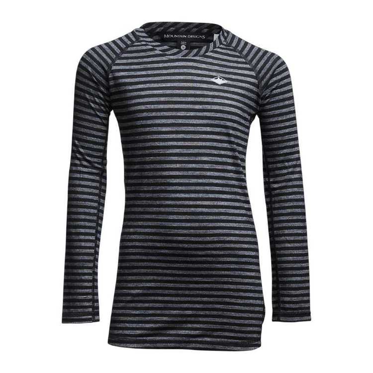 Mountain Designs Kids' Merino Blend Long Sleeve Stripe Top Black Stripe