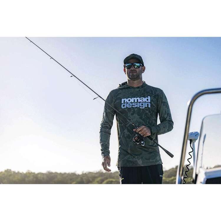 Nomad Design Khaki Camo Splice Hooded Tech Fishing Shirt Green