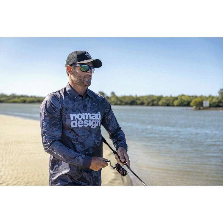 Nomad Design Charcoal Camo Collared Fishing Shirt Grey