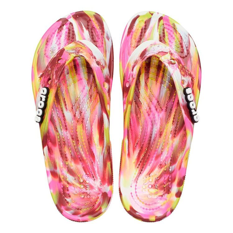 Crocs Classic Marbled Flip Thongs Electric Pink & Multicoloured