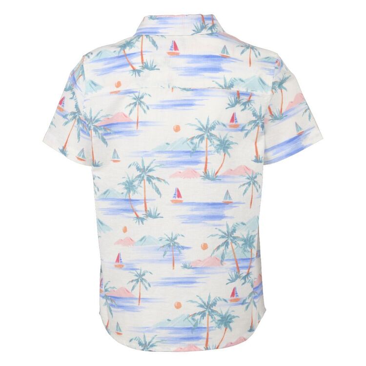 Cape Youth Boys Palm Tree Short Sleeve Shirt White