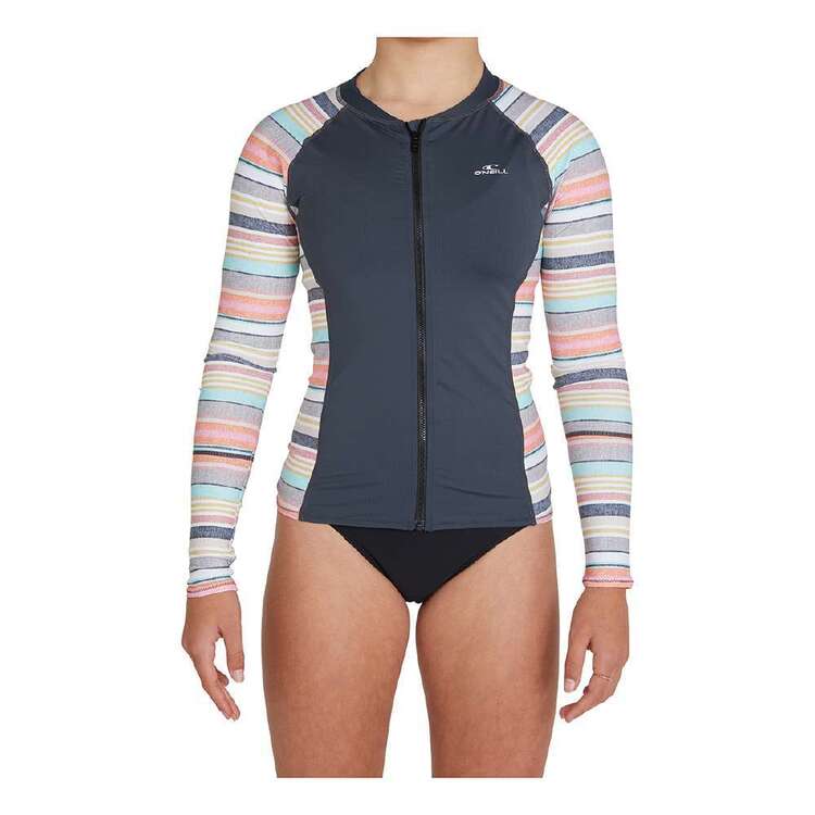 O'Neill Girls' Lane Full Zip Long Sleeve Rash Vest GMA2 Gunmetal & Alexa Tile