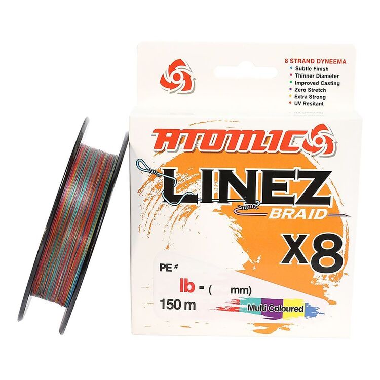 Atomic Linez 8X Braid Line 150M Spool 10LB Multicoloured 10Lb/150M