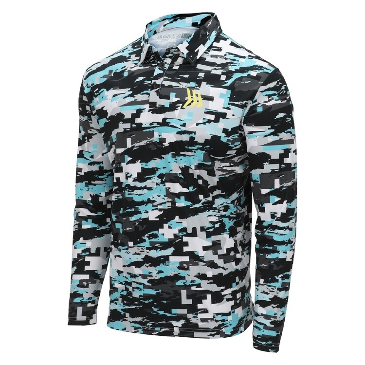 Gillz Contender Series Long Sleeve Performance Polo Fishing Shirt Aruba Blue Tek