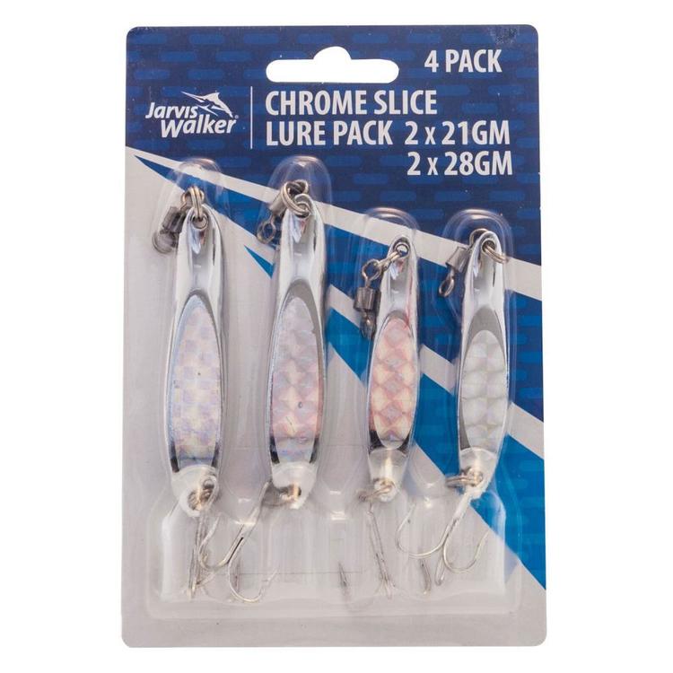 Jarvis Walker Chrome Slice Lures 4 Pack Silver 3 / 4 oz & 1 oz