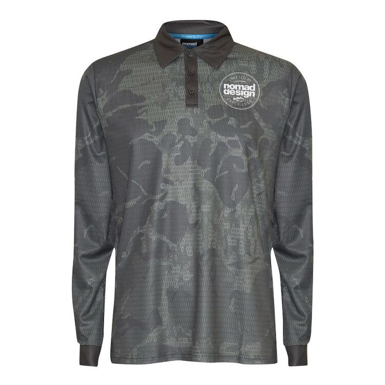 Nomad Design Collared Khaki Camo Logo Fishing Shirt Green