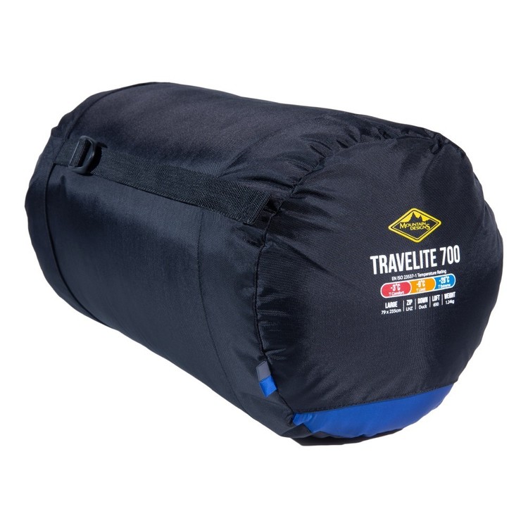 Mountain Designs Travelite 700 Large -3° Sleeping Bag Blue LHZ Surf The Web