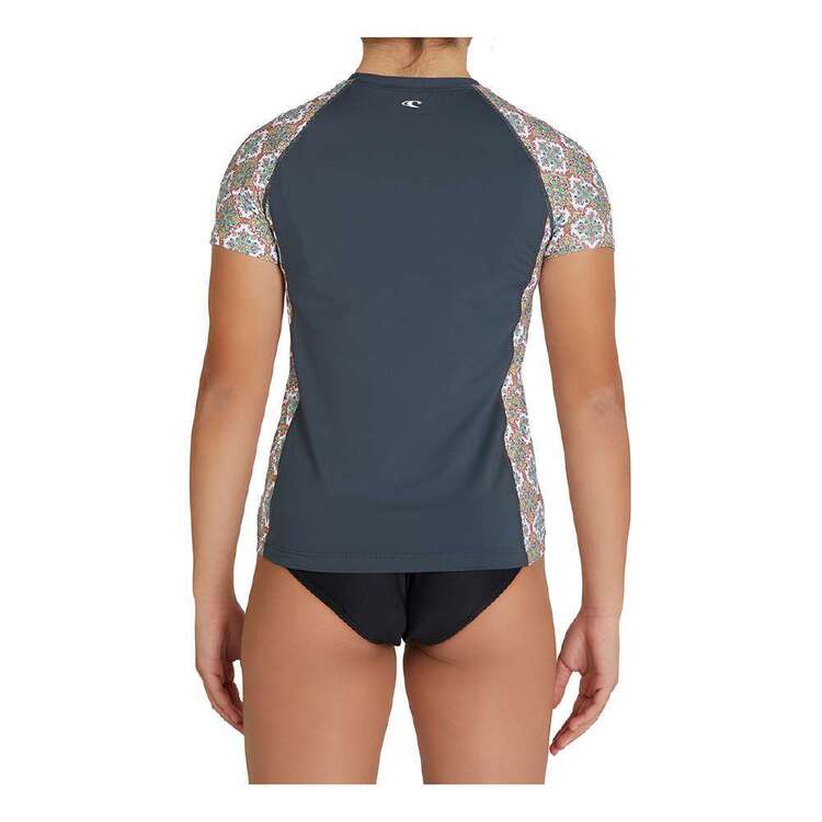O'Neill Girls' Lane Short Sleeve Rash Vest GMA Gunmetal & Alexa Tile