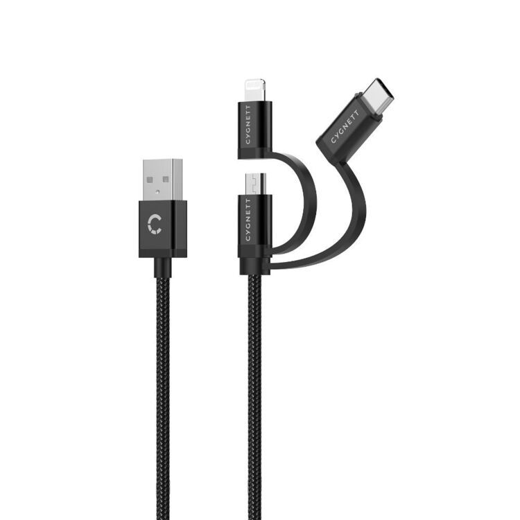 Cygnett Essential 3 In 1 Braided Cable 1 Metre Black 1 m