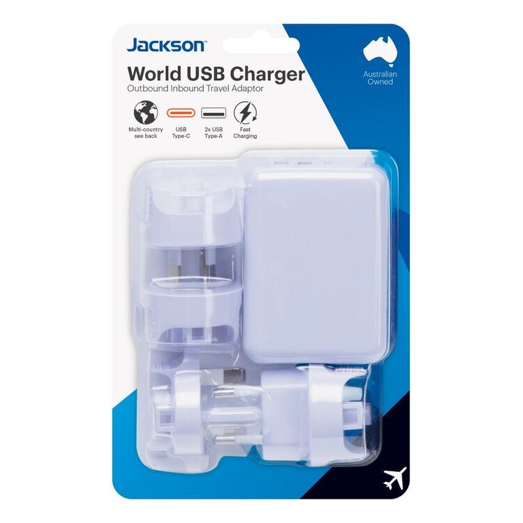 Go Travel Slim Worldwide Travel Adaptor USB-A + USB-C White