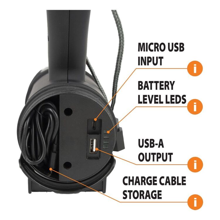 Dorcy 1450 Lumen Rechargable Spotlight with Powerbank Black 1450 Lumens