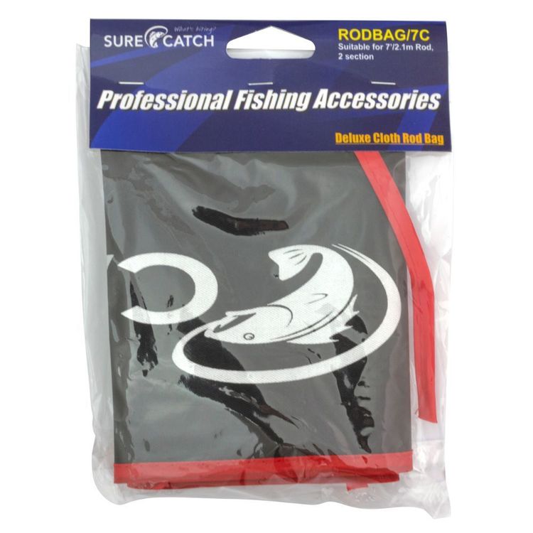 SureCatch Deluxe Cloth Rod Bag Suitable for 7' 2 Piece Rods Black 7 ft