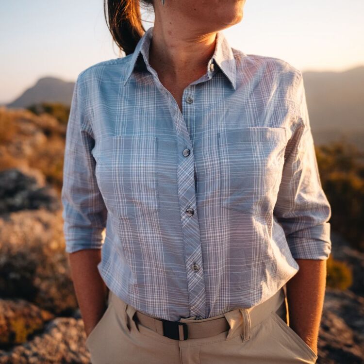 Mountain Designs Women's Katherine Long Sleeve Shirt Blue & White