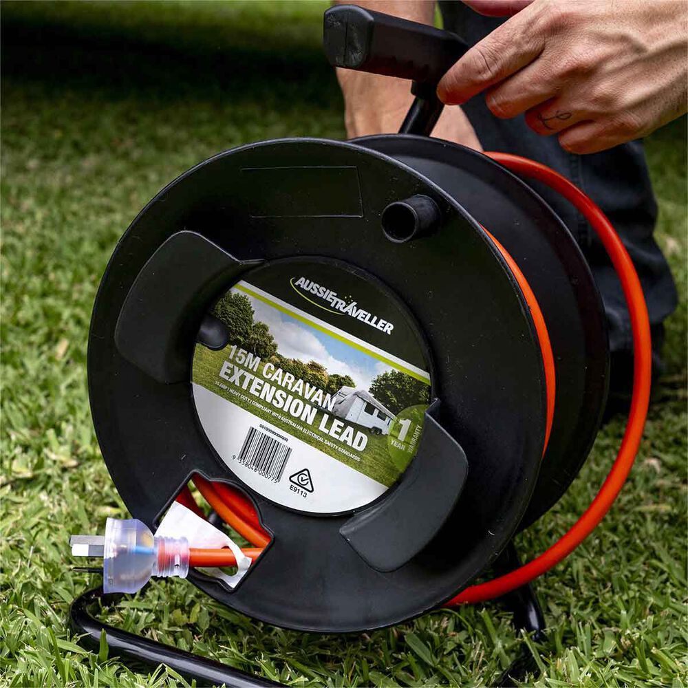 Aussie Traveller 15m Extension Lead on Reel 15Amp