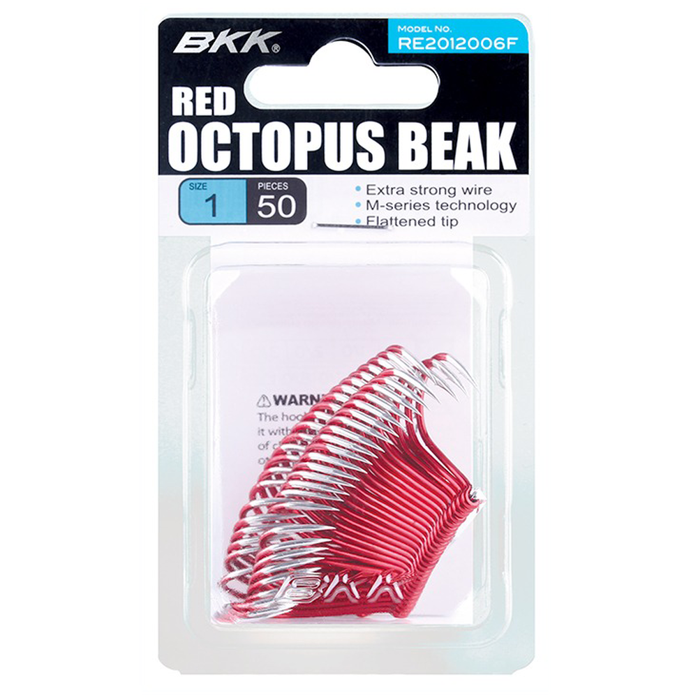 BKK Octopus Beak Hook Red Bulk 50 Pack