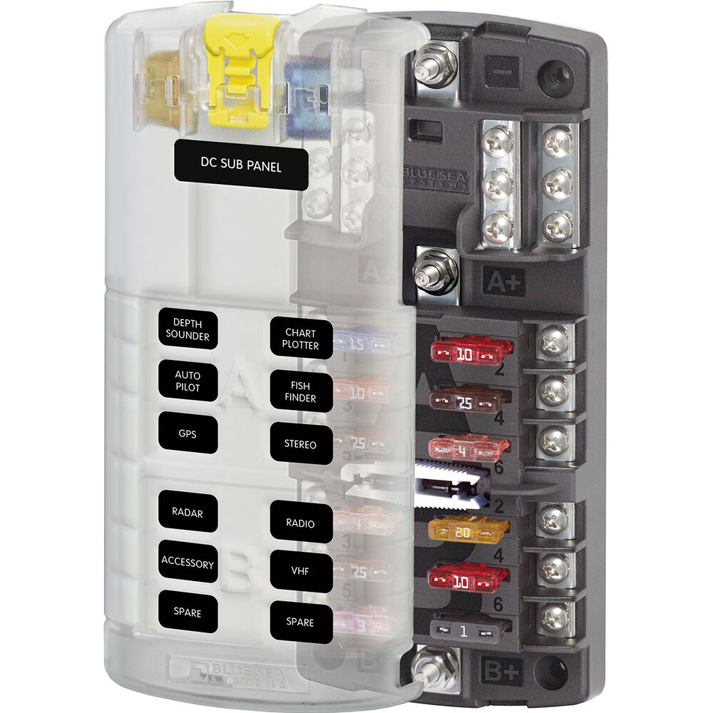 Blue Sea Systems ST Blade Split Fuse Block - 12 Gang Negative Bus and Cover