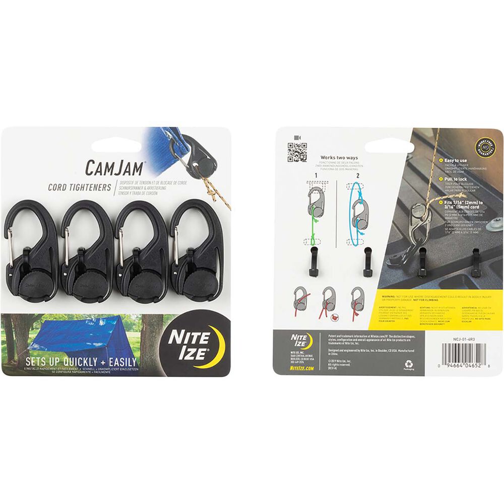 Nite Ize CamJam Cord Tighener Black 4 Pack