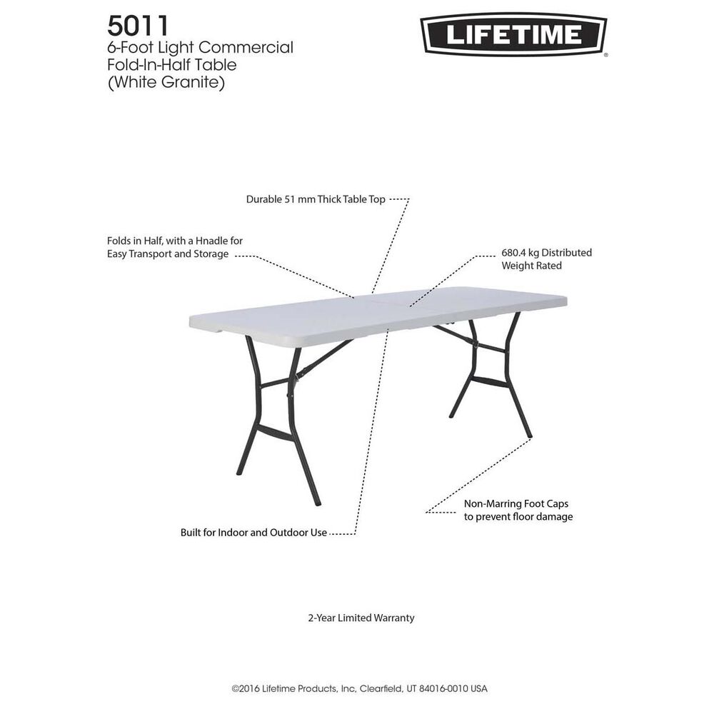 Lifetime Blow Mould Folding Table 183cm