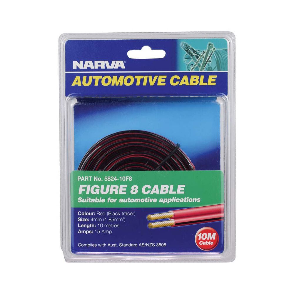 Narva 15A 4mm Twin Core Fig 8 Cable Red with Black Tracker 10m
