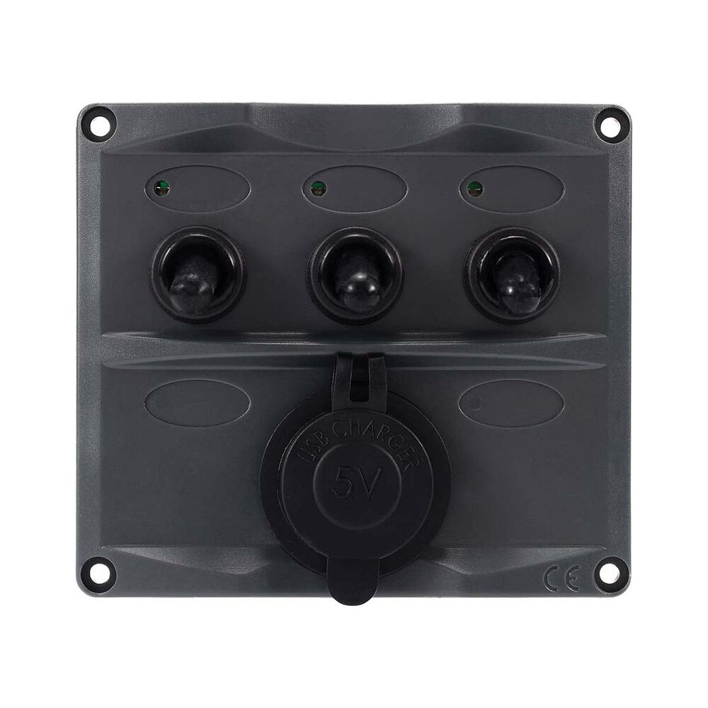Bowline Switch Panel 3 Gang 2 USB Black