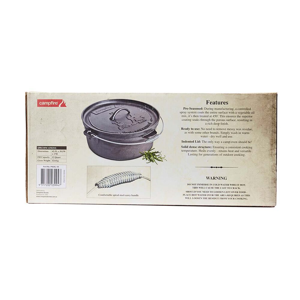 Campfire Pre Seasoned Cast Iron Camp Oven 12 Quart