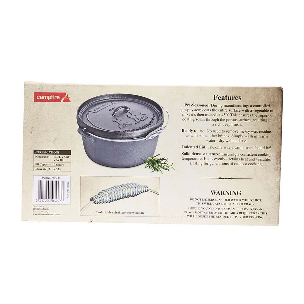 Campfire Pre Seasoned Cast Iron Camp Oven 9 Quart