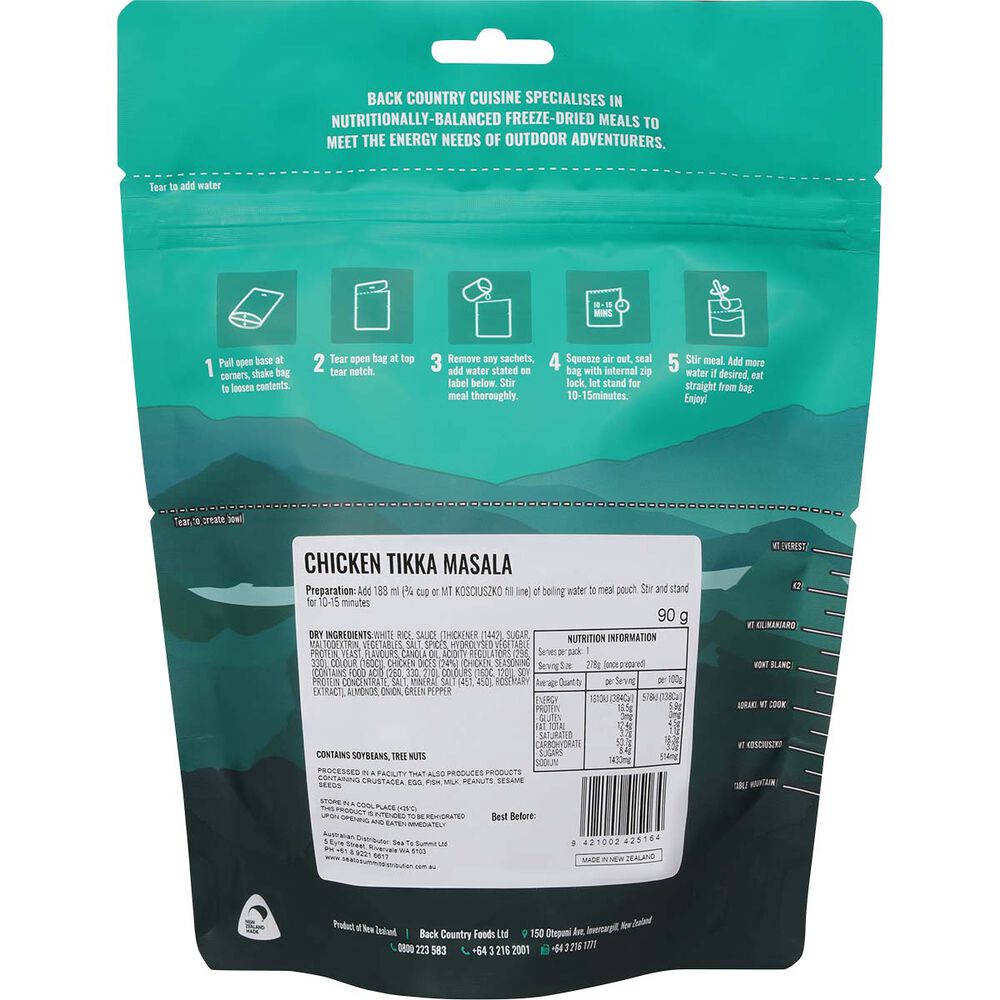 Back Country Cuisine Freeze Dried Chicken Tikka Masala 1 Serve