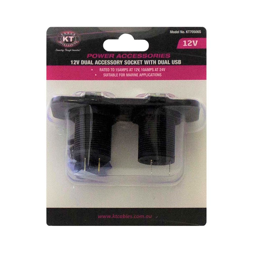 KT Cables 1A - 2.1A 12v Dual USB & Power Socket