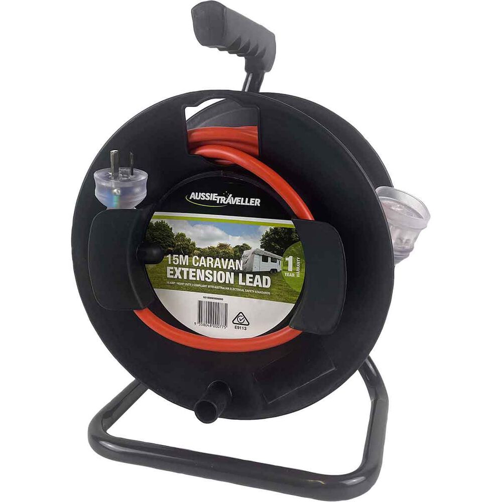 Aussie Traveller 15m Extension Lead on Reel 15Amp