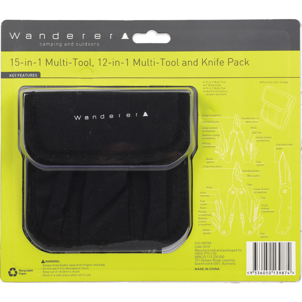 Wanderer Multi-Tool and Knife 3 Piece Pack