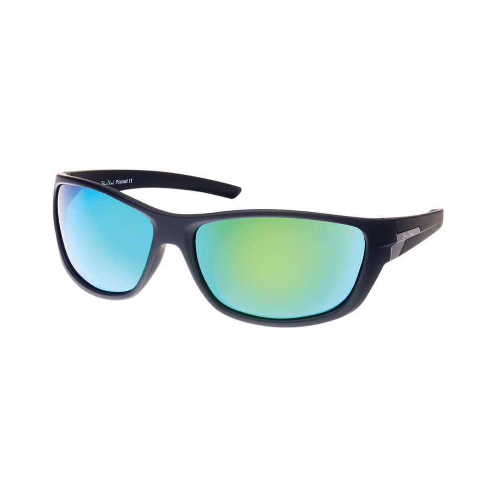 Blue Steel 4203 B01-T0S5 Men's Polarised Sunglasses Matte Black with Green Mirror Lens