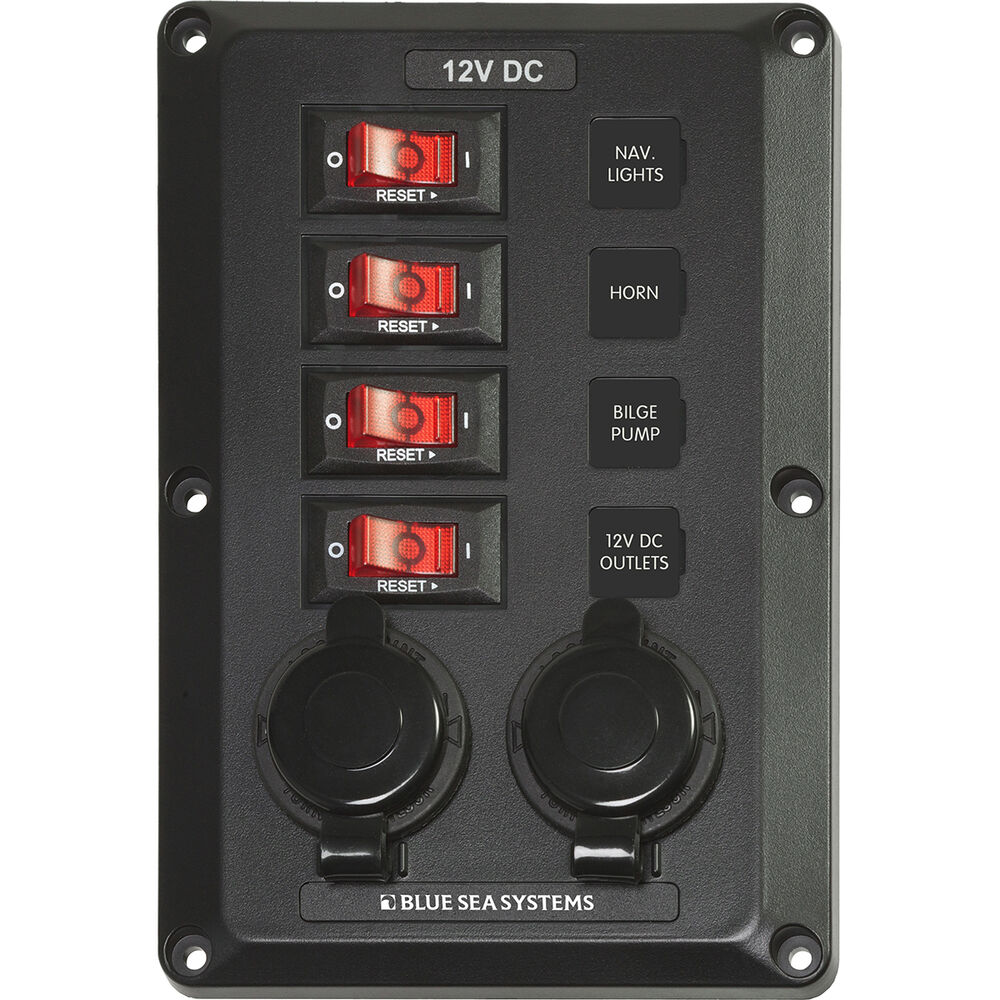 Blue Sea Systems BelowDeck Circuit Breaker 4 Switch and Sockets Panel