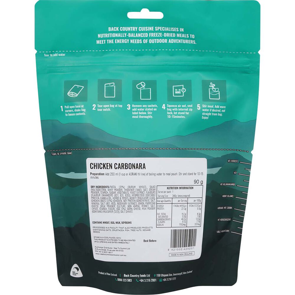 Back Country Cuisine Freeze Dried Chicken Carbonara 1 Serve