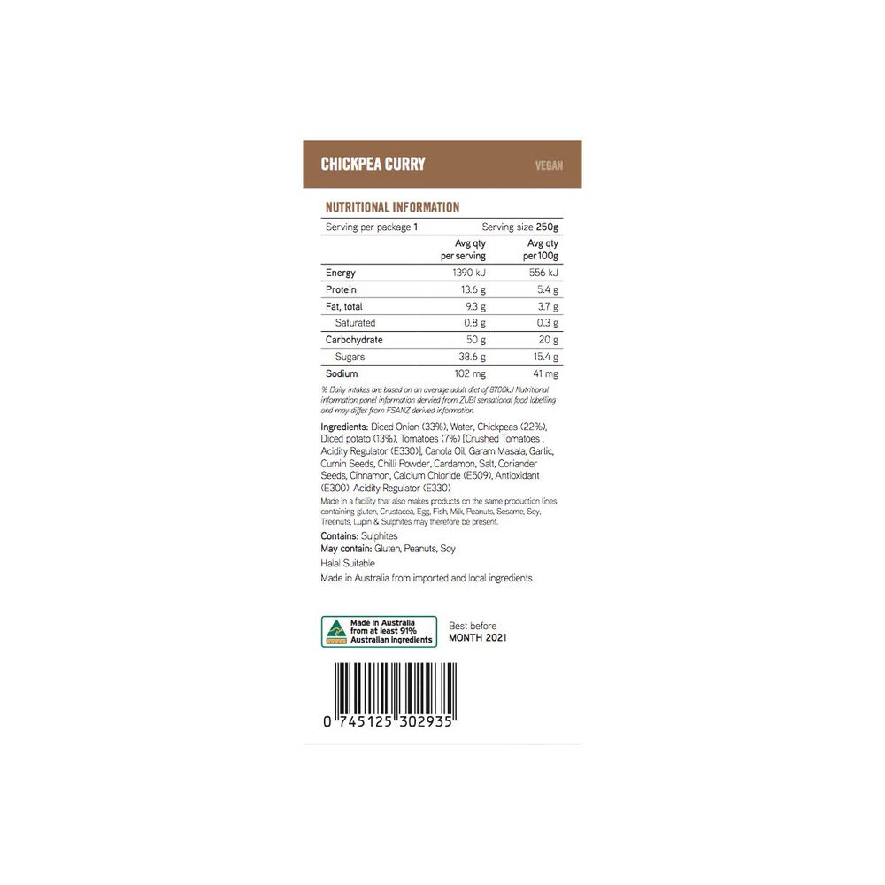 On Track Meals Chickpea Curry 250g